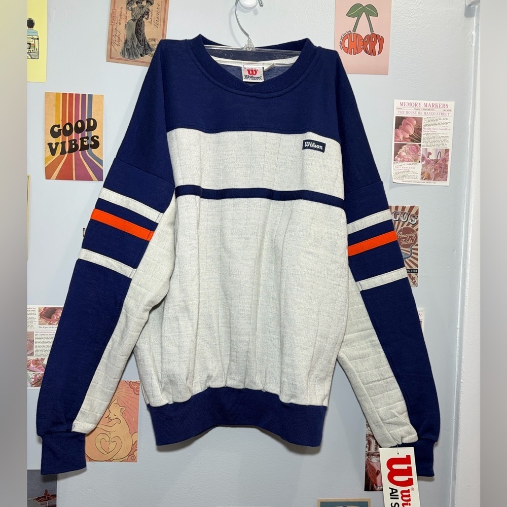 Wilson Men's Navy and White Crewneck Sweater